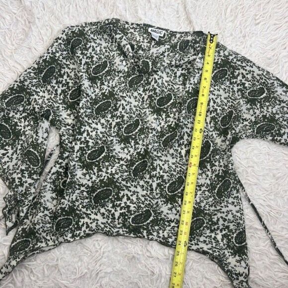 Vintage Magic Woman’s Tunic Paisley Green Bohemian Flared Sleeve Blouse Large - Picture 7 of 10